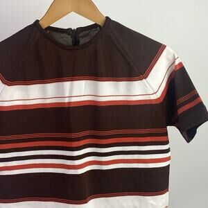 60’s Booth Bay Brown And White MCM Womens Short Sleeve Mod Shirt Hip Polyester L